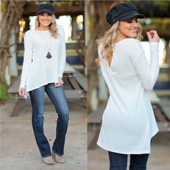 Infinity Raine Tops - LAST ONE! White Thermal Knit Long Sleeve Tunic